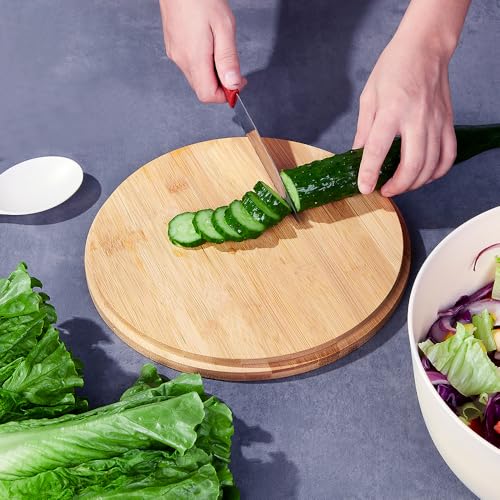 10” Bamboo Fiber Large Salad Serving Bowl Set with Wooden Lid & Servers (9.84 inch / Matte White)