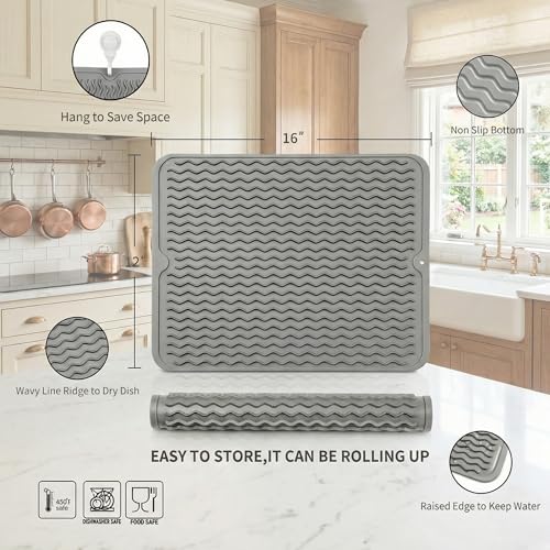 Silicone Dish Drying Mat (Gray / 16"L x 12"W)