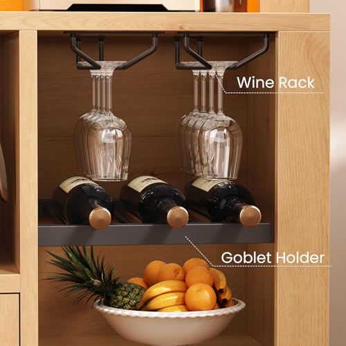 73" Tall Arched Bakers Rack with Power Outlet and LED Light (Natrual)