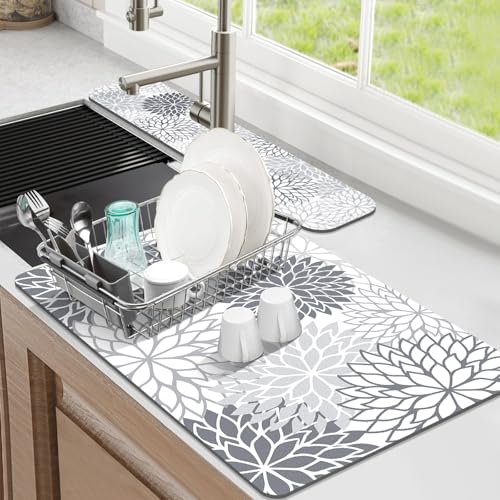 2Pcs Dish Drying Mat & Sink Splash Guard (Gray / 12" X 20" + 24" X 5.5")