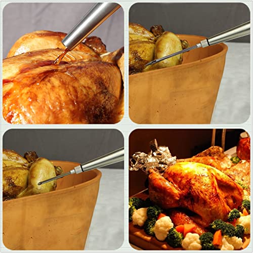 Stainless Steel Turkey Baster Commercial Grade Quality Rubber Bulb Including 2 Marinade Injector Needles and Brush for Easy Clean Up