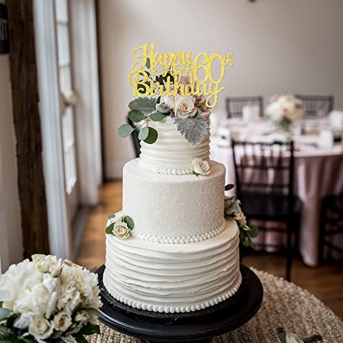 1 PCS Happy 60th Birthday Cake Topper Gold Glitter Cheers to 60 Years Birthday Cake Pick 60 Fabulous Cake Decoration for Happy 60th Birthday Anniversary Party Decorations Supplies (Gold / 60th)
