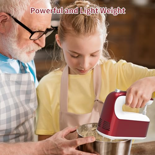 9 Speed Digital Hand Mixer Electric (Red/White)