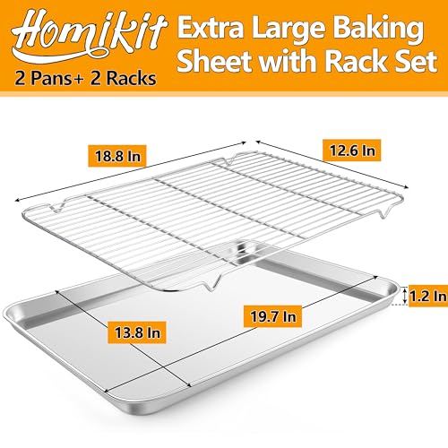 20x14 Inch XL Stainless Steel Baking Sheet with Cooling Rack Set (20x14x1.2)