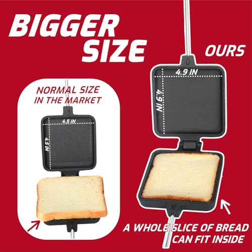 Campfire Pie Iron 4.9" Large Cast Iron Sandwich Maker for Camping (Classic Handle 4 Pcs)