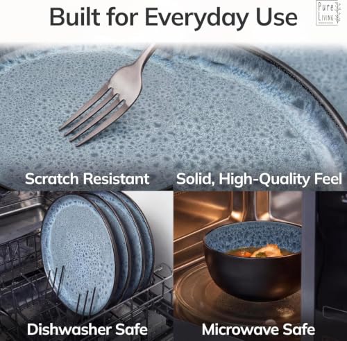 24 Piece Stoneware Dinnerware Set for 6 (Dark / Smoke Blue / Set for 6 (24pcs))