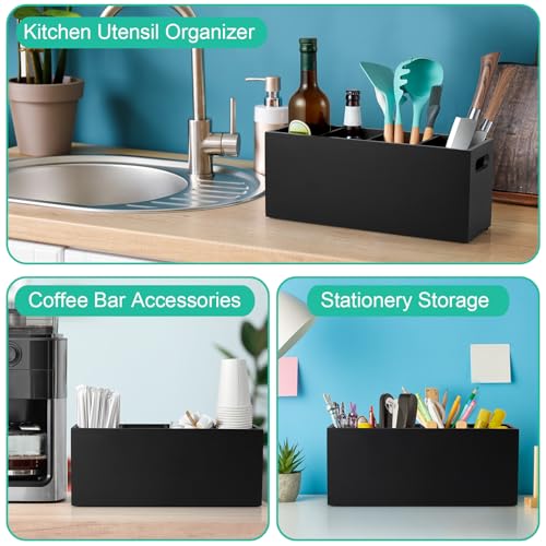 Large Utensil Holder with Removable Divider (Black / 4 Compatment)