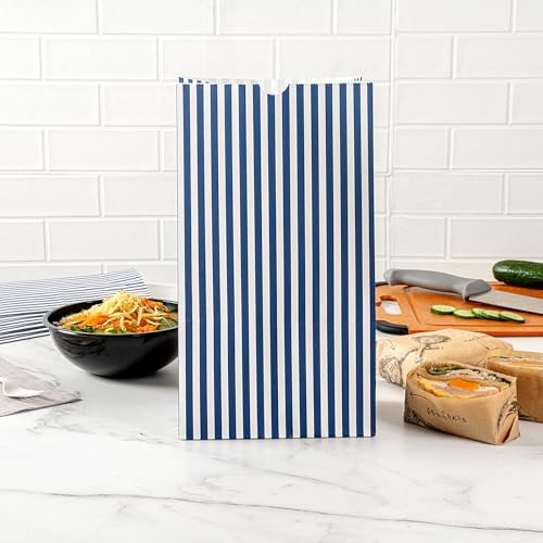 Blue And White Stripe Paper Bag (12 lb / Blue & White)