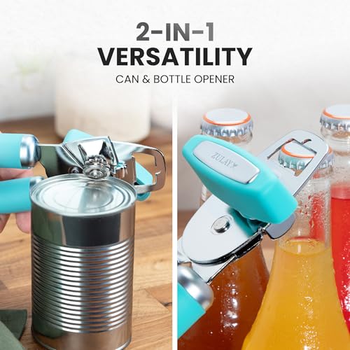 Manual Can Opener Heavy Duty Patented Stainless Steel (Turquoise / Comfy Grip)