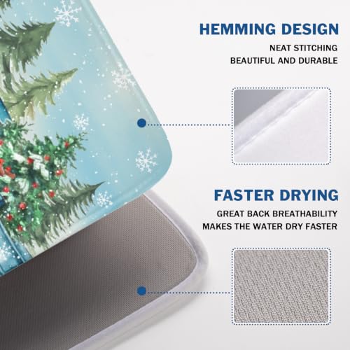 Winter Snowman Blue Dish Drying Mat Xmas Truck Dishes Pad 18"x24" Microfiber Absorbent Drainer Rack Mats Protector for Kitchen Counter Sink (Blue Snowman Truck / 18x24 inch)