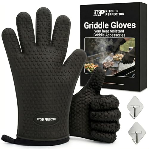 Silicone Griddle Grill Gloves Heat Resistant Oven Mitts (Carbon Black / One Size)