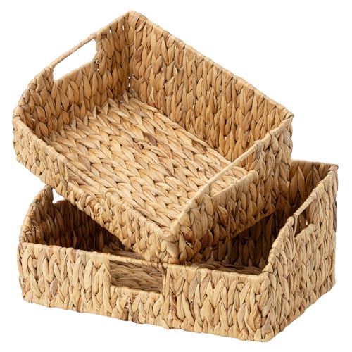 Pantry Baskets for Organizing (Natural(Water Hyacinth) / 15¾"L x 11"W x 7½"H + 14¼"L x 9¾"W x 6¾"H)