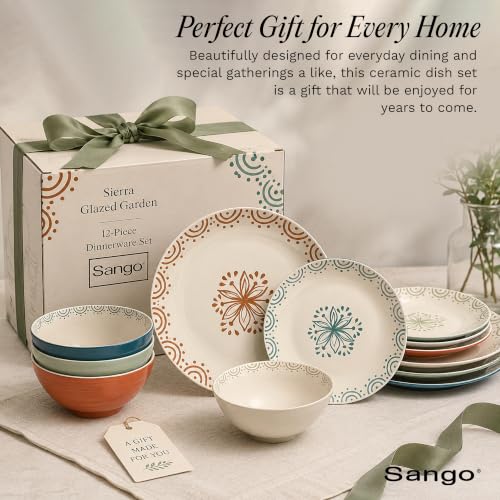 12 Piece Speckled Stoneware Dinnerware Set for 4 (Glazed Garden / 12-Piece Set)