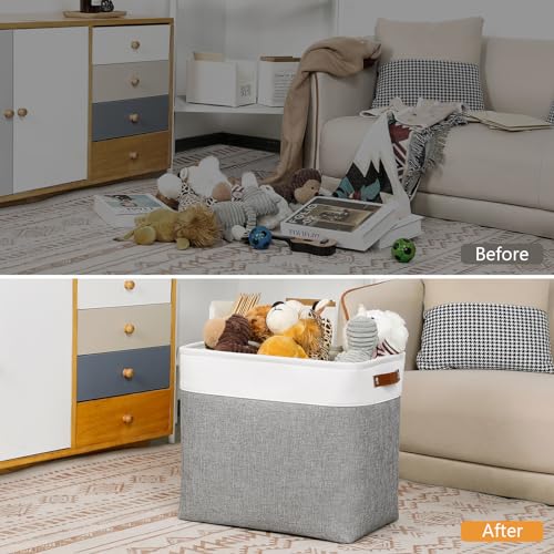 Storage Baskets 17 inch Large Basket for Blanket Living Room (White&Grey / XXL-17"x12"x15")