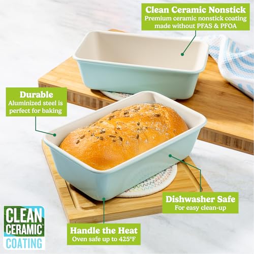 Clean Ceramic Loaf Pan Set (9-Inch x 5-Inch / Aqua)