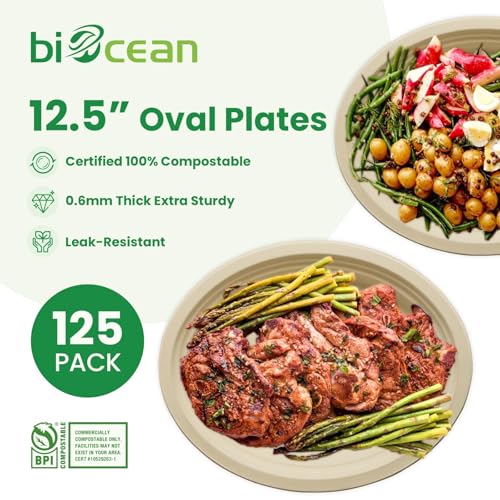12.5 Inch Compostable Oval Plates [125 (12.5In125PCNatural)