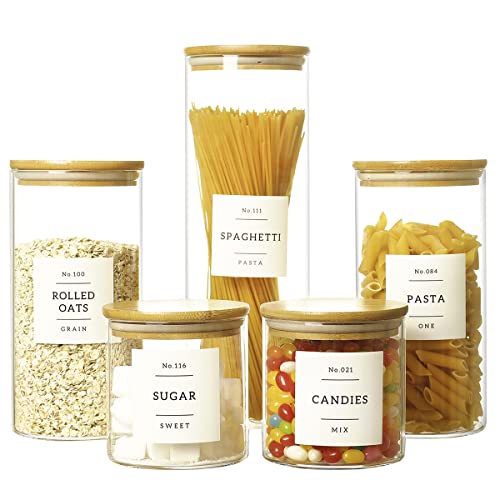 5 Pcs Glass Food Storage Containers With 132 Pantry Labels Preprinted (roud5)