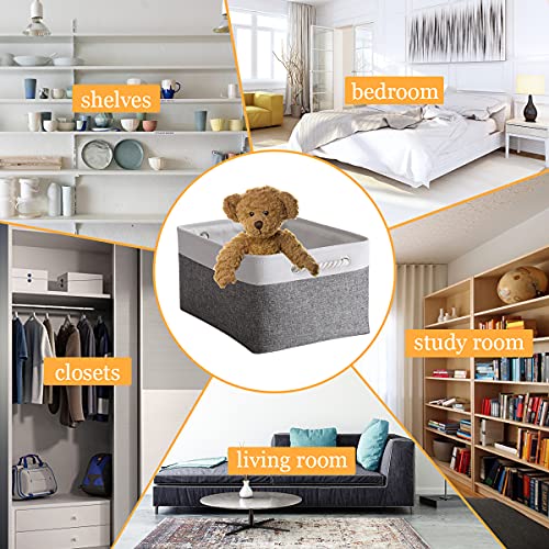 Storage Basket for Organizing (White&Grey / 3PCS/Large - 15.7Lx11.8Wx8.3H)