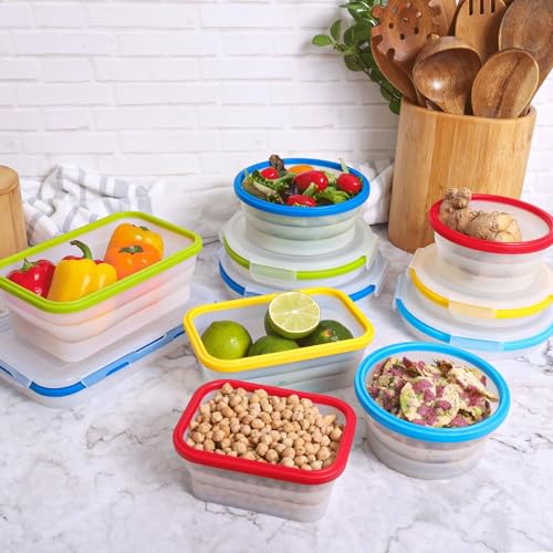 Collapsible Food Storage Containers with Lids (Blue 40oz-3pc)