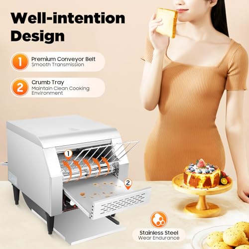 300 Slices H Commercial Conveyor Toaster 2200W Stainless Steel Heavy