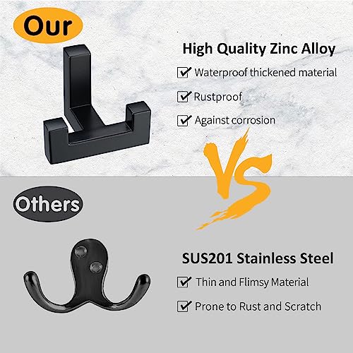 5 Pack Heavy Duty Double Claw Coat Hook Wall Mount with Screw Retro Double Coat Hook Utility Hook for Coats (Black)