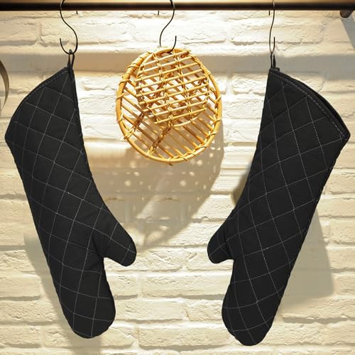 2 Pairs 17 Inch Extra Long Oven Mitts Heat Resistant (Black)