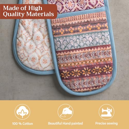 Double Oven Mitts 100% Cotton Double Oven Glove (022 - Fair Isle / 7" x 35" (Double Oven Mitt))