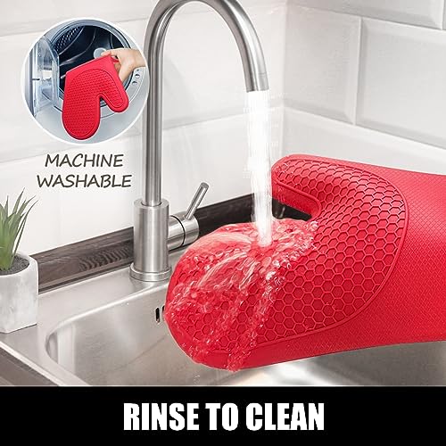 Silicone Oven Mitts and Pot Holders Sets (Red)