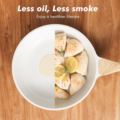 Ceramic Nonstick Frying Pan Skillets (White / 9.5+11 Inch)