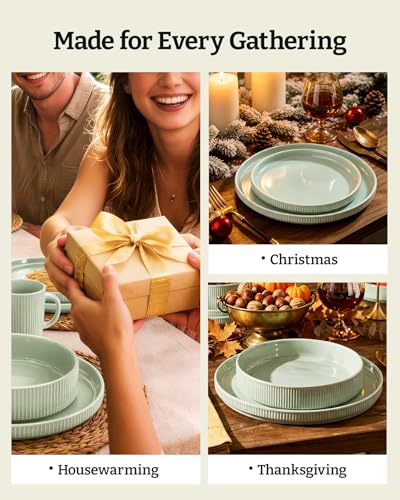 Stoneware Dinnerware Set for 8 (Light Green / Service for 8)