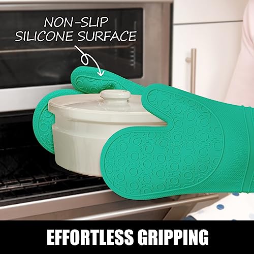 Silicone Oven Mitts and Pot Holders Sets (Green)