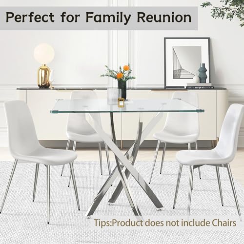 36" Square Glass Dining Table Set for 4 (Gold Square Table/Blue Velvet Chairs / 5 Pieces)