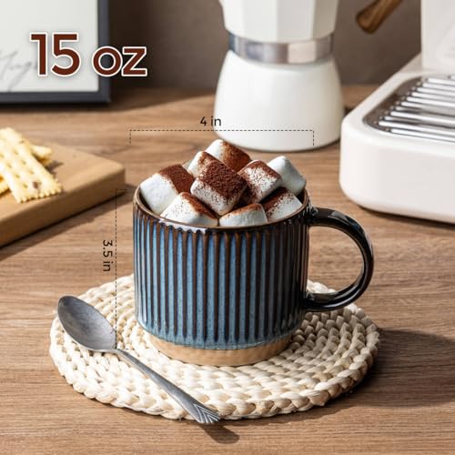 15 OZ Stackable Coffee Mugs Set of 4 (Deep Sea / 15 Ounces)