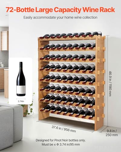 72 Bottle Stackable Modular Wine Rack (Natural Wood Color / Pinot noir model 72 bottle)