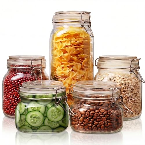 Square Glass Jars with Airtight Lids (Square-Multi Size Set- 5Pack)