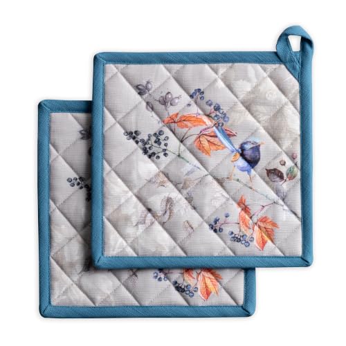 Pot Holders 100% Cotton Potholders (037 - Equinoxe - Grey / 8" x 8" (Pot Holder Pack of 2))
