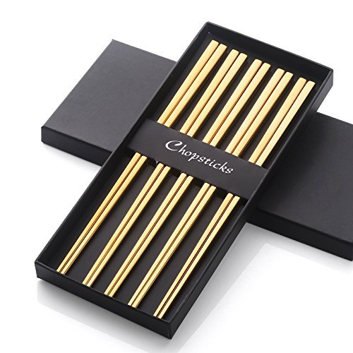 5 Pair Gold Stainless Steel Chopsticks (Golden)