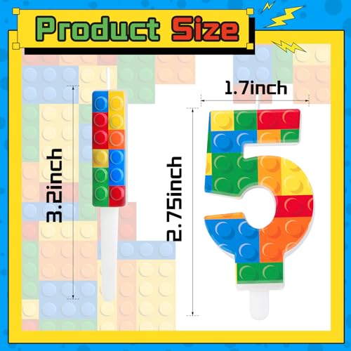 7 Pcs Building Block Themed Birthday Candles Set Building Blocks Number 5 Candle Cake Topper for Building Block Party Decoration Supplies (7 Count)