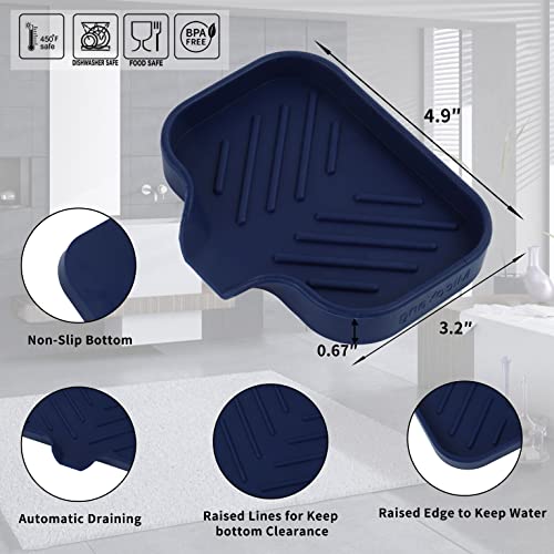 Silicone Soap Dish with Drain Spout (Navy Blue / S(4.9"×3.2"))