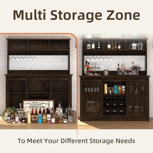 47" Farmhouse Coffee Bar with Storage Hutch & Wine Rack (48Inch / Oak)