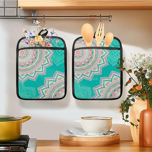 Turquoise Abstract Mandala Floral Pot Holders for Kitchen (Haodh-10)