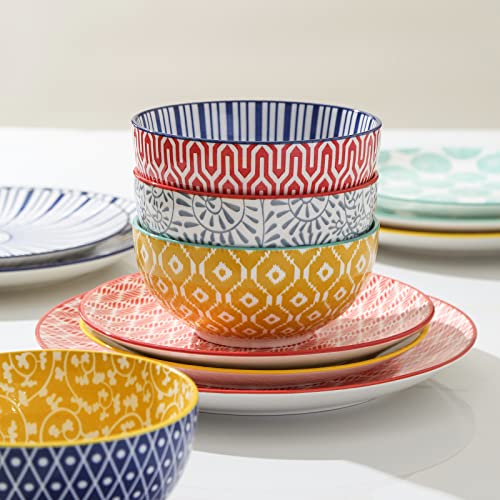 Ceramic Dinnerware Sets for 6 (Assorted Colors A / 24 Pieces)