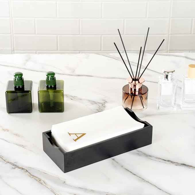 Luxenap 15.8 X 7.9 Inch Linen-Feel Guest Towels, 50 Lettered Hand Towels - Gold Letter 'A', Sans Serif Font, White Paper Dinner Napkins, airlaid, For Restrooms And Tables - Restaurantware