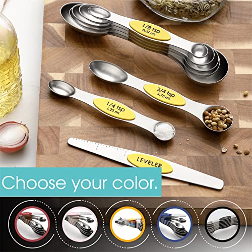 Stainless Steel Magnetic Measuring Spoons Set of 8 (Yellow / 1-Pack)
