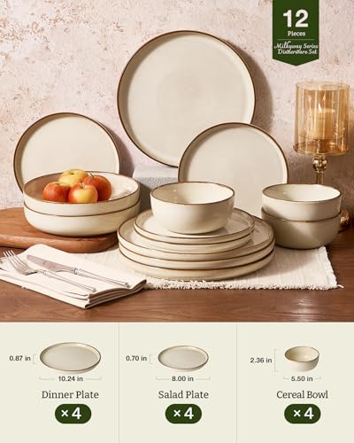 Milkyway 12 Piece Stoneware Dinnerware Set (Light khaki / Service for 4 (Standard Dinner Set))