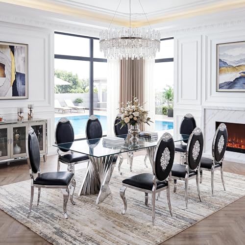 94" Modern Glass Silver Dining Table for 8 (Silver-94" Dining Table)