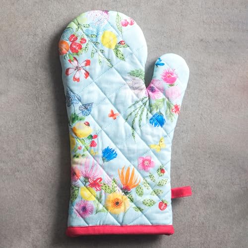 Maison d'Hermine Oven Gloves 100% Cotton Oven Mitt (093 - Jardin D'ete - Mint / 7.5" x 13" (Oven Mitt))