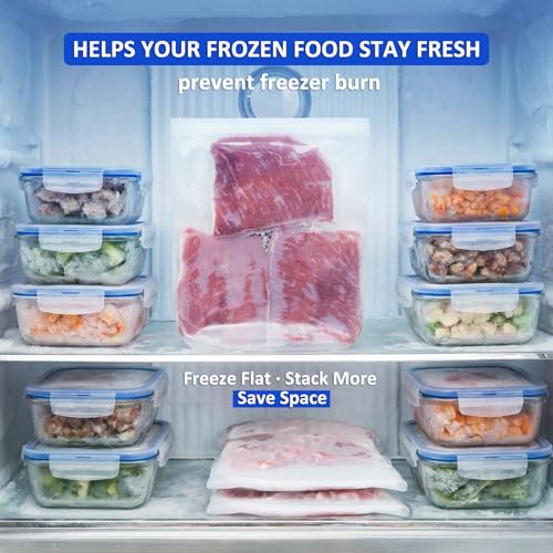100% Silicone Flat Gallon Freezer Bags (Clear| Gallon | 4 Pack Flat)