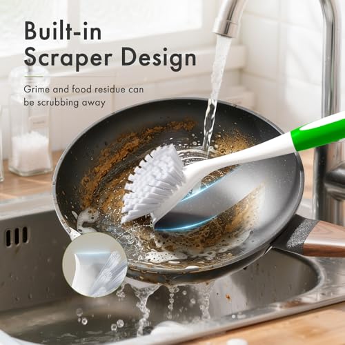 Dish Brush with Handle (Green+green / 2 Pack)