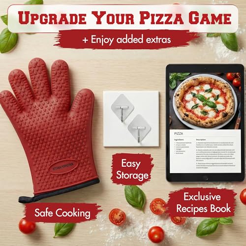 XL Silicone Pizza Oven Gloves Heat Resistant Oven Mitts (Legacy Red / X-Large)